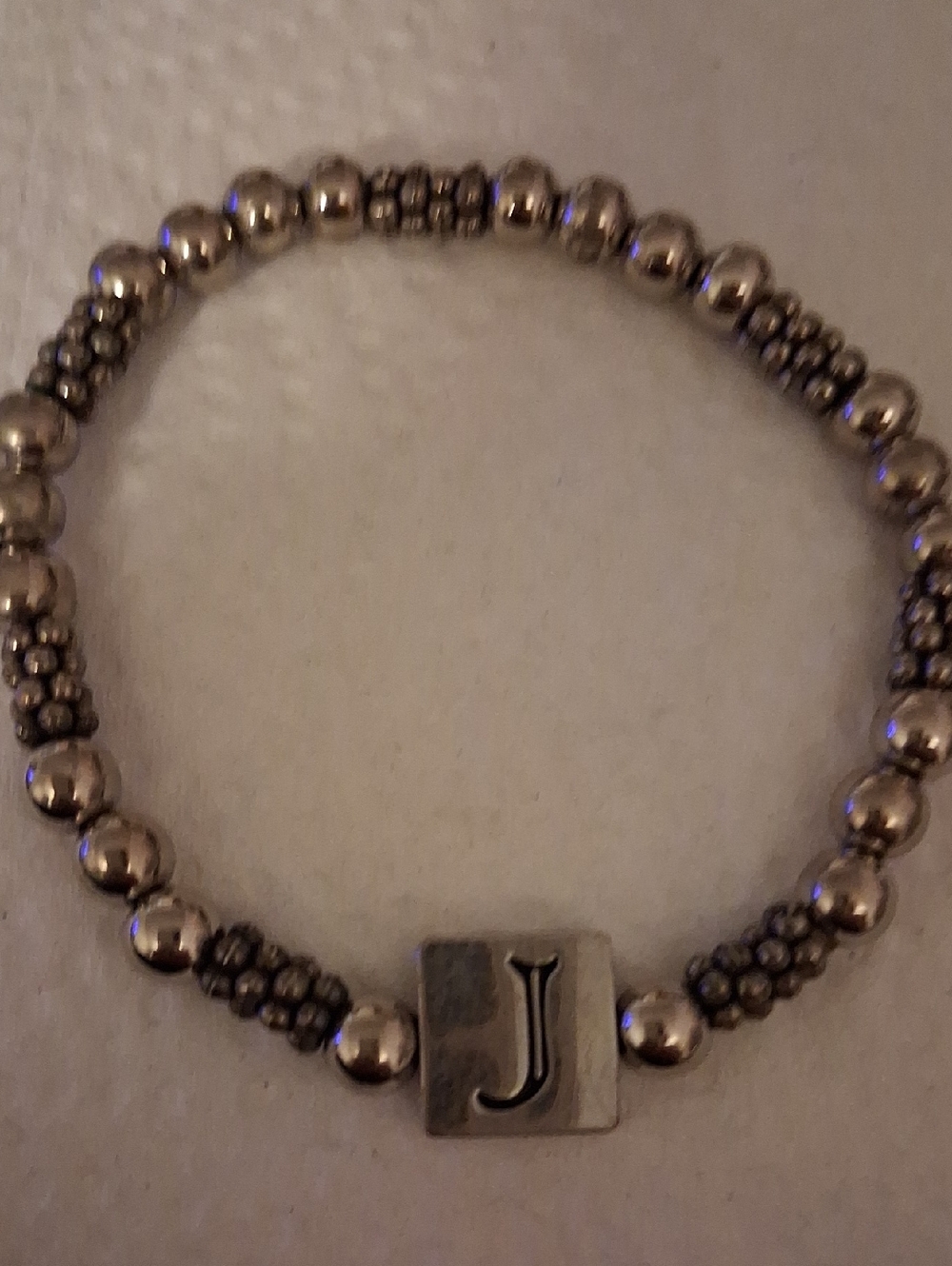Silver Initial 'J' Beaded Stretch Bracelet Sell As It Is